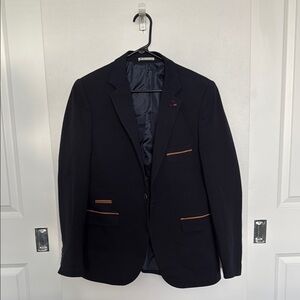 Men's Black Blazer with Brown Accents